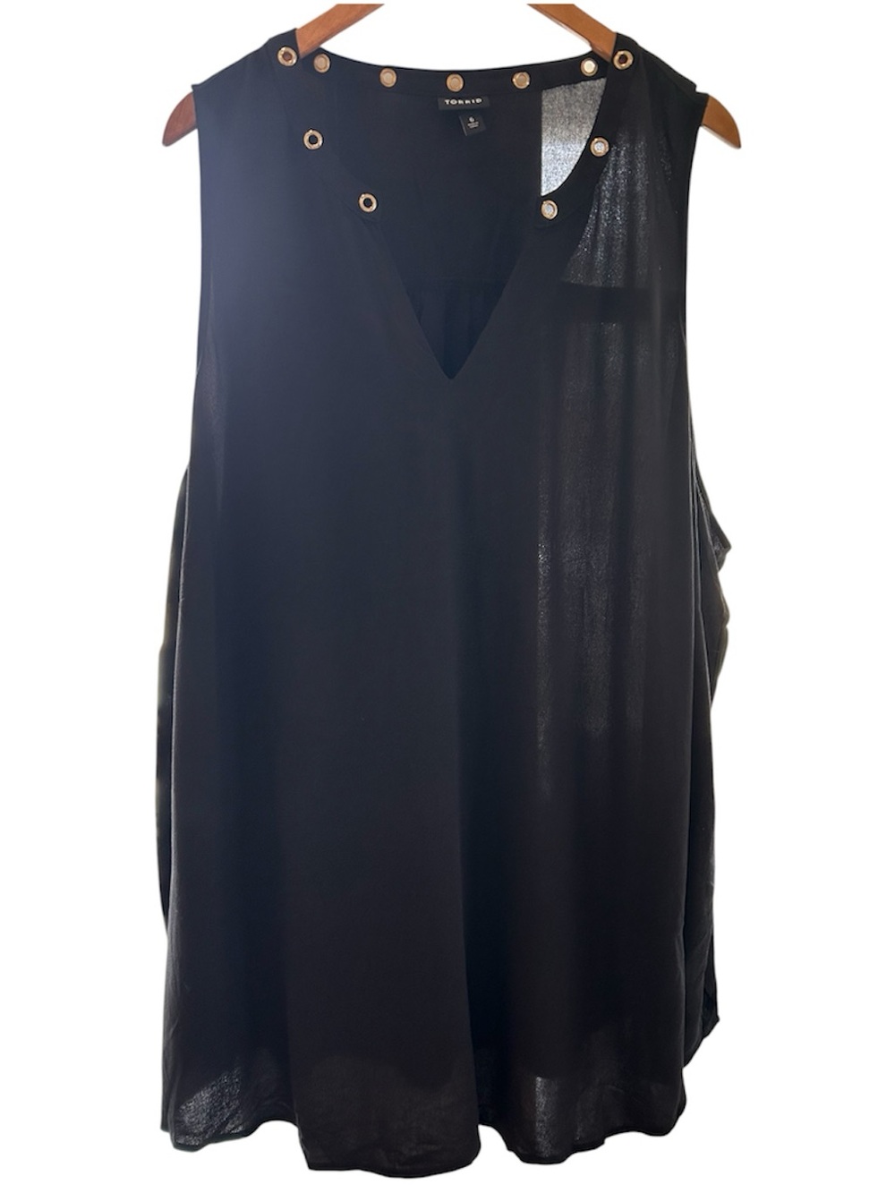 Torrid Black Sleeveless V-Neck Top with Gold Grommet Detail, Sz 6X